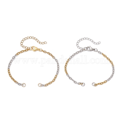 2 шт. 2 цвета двухцветный 304 нержавеющая сталь текстурированный кабель цепочка браслет изготовление AJEW-JB01339-1