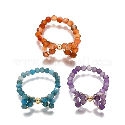 3 шт. кольца с натуральными драгоценными камнями RJEW-TA00204-1