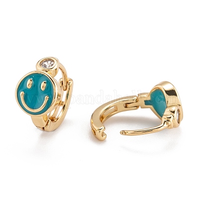 Серьги-кольца Huggie из латуни с прозрачным фианитом и прозрачным фианитом EJEW-P187-G-1