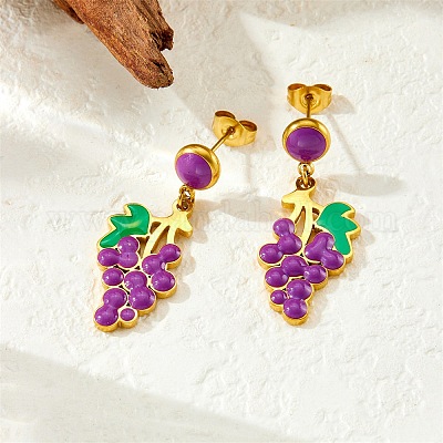 Серьги-гвоздики в форме винограда из нержавеющей стали 304 EJEW-H163-01G-1