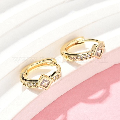 Серьги-кольца с ромбами из латуни с микропаве из прозрачных кубических цирконий EJEW-Z102-14G-1