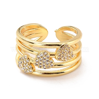 Кольцо на палец манжеты с кубическим цирконием в форме сердца на день святого валентина RJEW-C004-04-RS-1