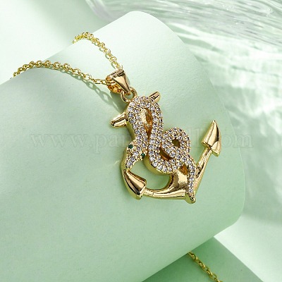 Латунные микропаве прозрачные кубические цирконии якорь змея подвеска ожерелья NJEW-S438-02J-G-1