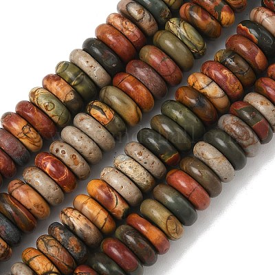 Нити бусин из натурального камня пикассо/полихромной яшмы G-B155-B02-4x10mm-1