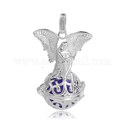 Серебряные позолоченные латунные полые круглые подвески в клетке&nbsp;LS-KK-J250-11S-1