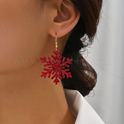 Серьги-подвески с акриловыми блестками и пудрой в виде снежинок FS-WGC8E2D-01-1