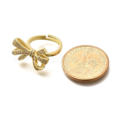 Кольца-манжеты для пальцев с покрытием из латуни с микропаве из прозрачного кубического циркония для женщин RJEW-M028-31G-03-1