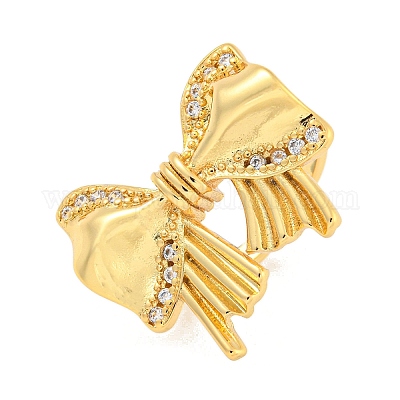 Латунное кольцо-манжета с прозрачным кубическим цирконием и бантом для женщин RJEW-M173-04A-G-1