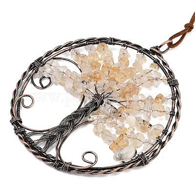 Подвесные украшения из латуни и натурального желтого кварца HJEW-Z007-05R-08-1