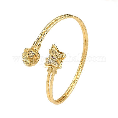 Браслеты из латуни с прозрачным кубическим цирконием в микропаве BJEW-C112-03G-1