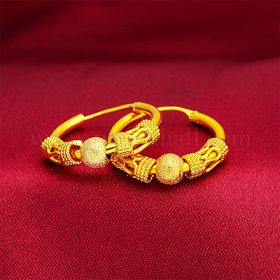 Серьги-кольца из латуни с круглыми бусинами-трубочками FS-WGD15A8-01-1