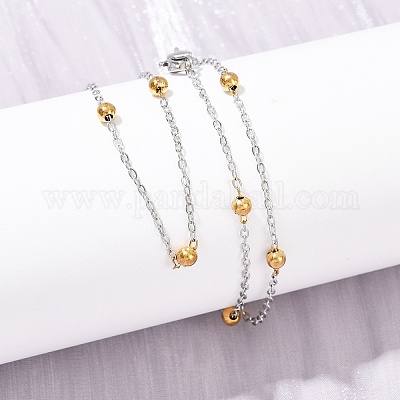 Женские ожерелья-цепочки с круглыми бусинами из нержавеющей стали 304 диаметром 3 мм NJEW-G177-03A-GP-1