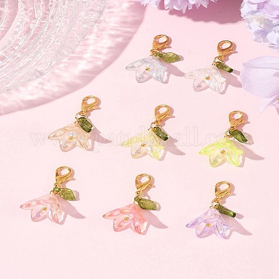 8 шт. 8-х цветные акриловые подвесные украшения-цветы HJEW-FS00034-02-1