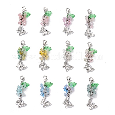 Подвеска из акрила в виде бабочки из сплава со стразами и цветами HJEW-JM03145-1