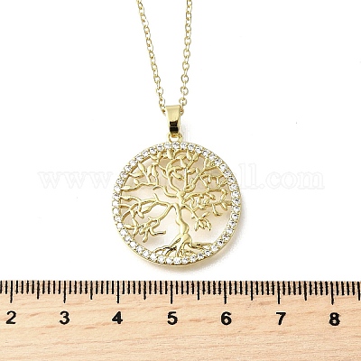 Подвески из латуни с микропаве из прозрачного кубического циркония в виде дерева жизни NJEW-H066-01D-G-1