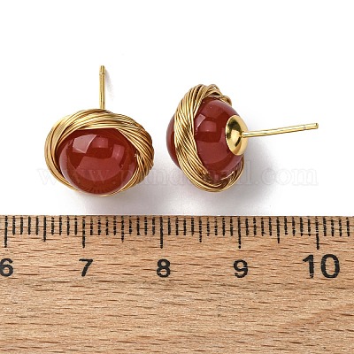 Серьги-гвоздики из натурального сердолика из латуни EJEW-Q043-01G-1