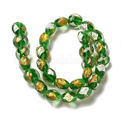 Плоские круглые бусины ручной работы из золотой и серебряной фольги в технике лэмпворк FOIL-C001-02B-1