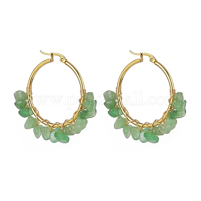 Серьги-кольца с бисером и кристаллами драгоценных камней EJEW-JE05177-1