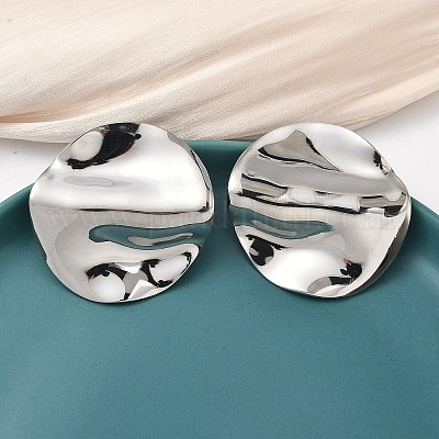 Плоские круглые серьги-гвоздики из нержавеющей стали 304 EJEW-K268-56P-1