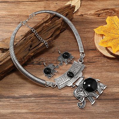 Ожерелья и серьги-подвески из сплава слонов и смолы FS-WG854C5-01-1