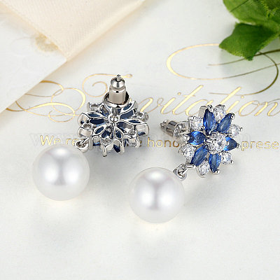 Платина никелированная цветок кубического циркония серьги стержня EJEW-FF0002-08A-1