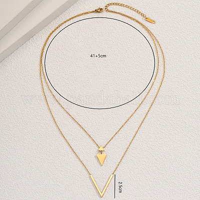 Женские ожерелья с геометрическим узором из нержавеющей стали с полыми двухслойными треугольными подвесками KK9797-1