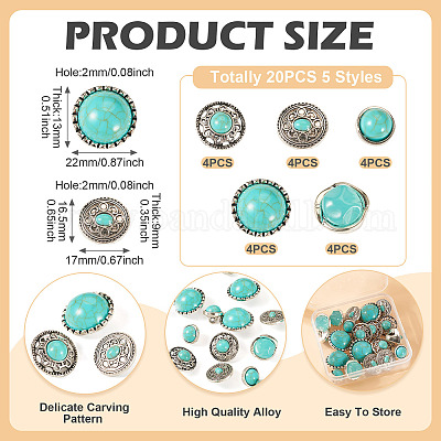 20 шт. 5 стиля плоских круглых кнопок из сплава BUTT-TA0001-16-1