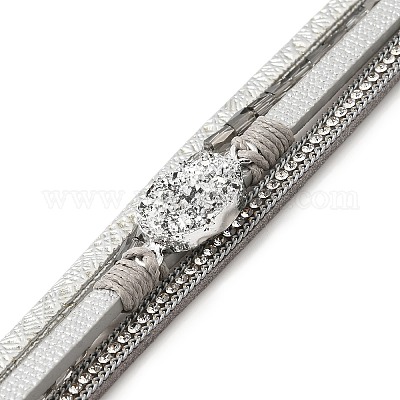 Винтажный кожаный браслет с европейскими и американскими белыми кристаллами ST5204791-1