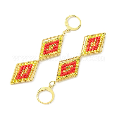 Серьги из стеклянных бусин ручной работы с застежкой-молнией EJEW-MZ00368-01-1