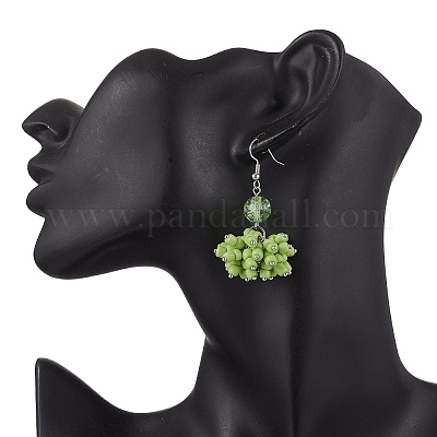 Стеклянные круглые серьги с подвесками EJEW-JE06550-02-1