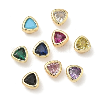 Треугольные латунные микропаве кабошоны из кубического циркония&nbsp;KK-P345-13G-F-1