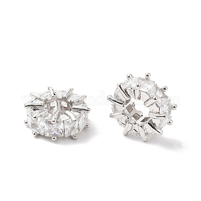 Плоские круглые латунные микропаве прозрачные кубические циркониевые европейские бусины KK-L237-015P-1