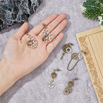 3 комплект из 3-х асимметричных серег с зубчатым колесом из сплава EJEW-FI0001-93-1