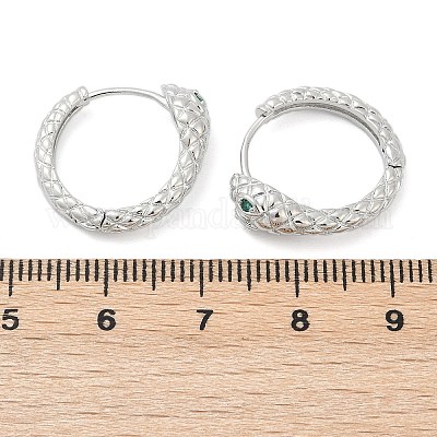 Серьги-кольца из латуни с зеленым кубическим цирконием EJEW-Q016-12P-1