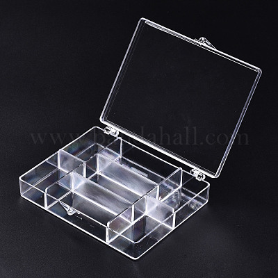 Polystyrene Bead Storage Containers, 7 Compartments Organizer Boxes, with  Hinged Lid, Rectangle, Clear, 11.9x9.25x2.3cm, compartment: 6x2.8cm and