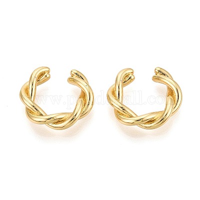 Серьги-каффы из латуни в форме буквы С EJEW-T049-01G-1