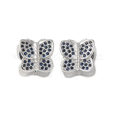 Бабочка латунь микро проложить кубического циркония европейских бусы KK-C086-16P-02-1