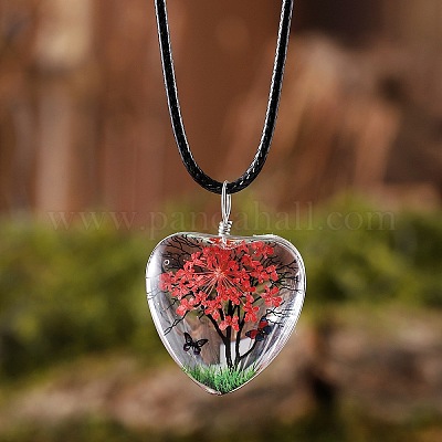 Подвеска в форме сердца из стекла с сушеным цветком и деревом внутри FS-WG87A6D-07-1