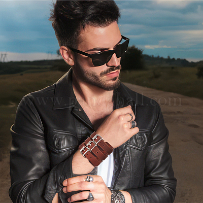 Регулируемый браслет из воловьей кожи BJEW-WH0020-62P-01-1