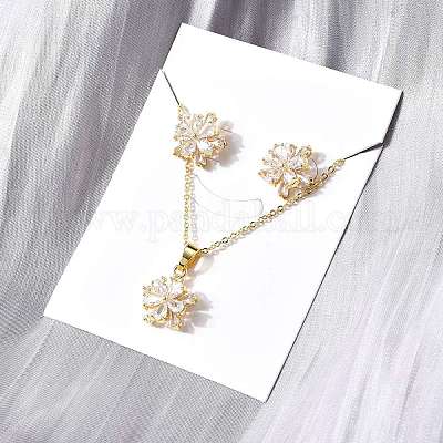 Комплекты серег-гвоздиков и ожерелий с подвесками из латуни с микропаве из прозрачных кубических цирконий SJEW-Z002-04G-1