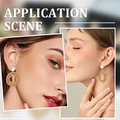 4 пара сережек-гвоздиков из ротанга в 4 стилях EJEW-SP0001-16C-1