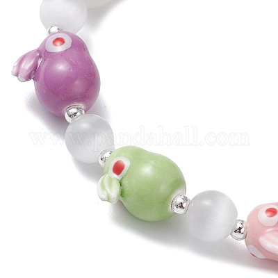 Эластичные браслеты ручной работы из фарфора и стеклянных бусин для женщин BJEW-TA00690-1