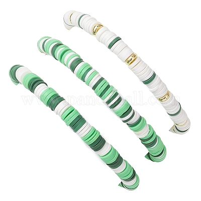 3 шт. эластичных браслетов из полимерной глины и акриловых бусин ручной работы для женщин BJEW-JB12729-1