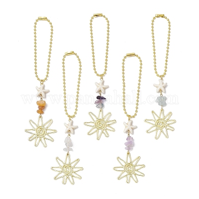 Подвеска из сплава цветов и синтетической бирюзы в виде морской звезды HJEW-JM03241-1