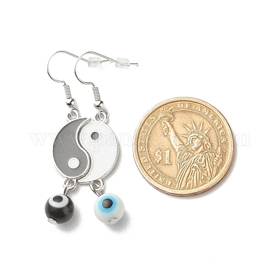 Асимметричные серьги в форме инь-ян из сплава с эмалью EJEW-JE04894-03-1