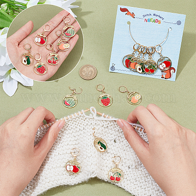 Круглое кольцо из легированной эмали с подвеской в виде фруктов HJEW-PH01892-1