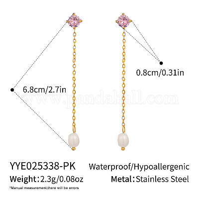 Серьги-гвоздики с кисточками в форме ромба из нержавеющей стали 304 с кубическим цирконием SU8533-5-1