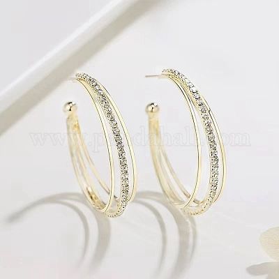 Серьги-гвоздики из сплава с кристаллами и стразами в форме буквы С FS-WG91B42-01-1