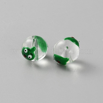 Круглый ручной работы Lampwork бисер LAMP-WH0003-015B-1