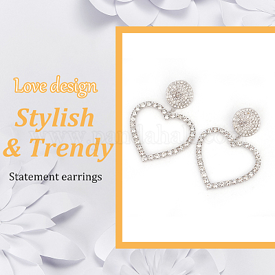 2 пара двухцветных сережек-гвоздиков с ажурными сердечками и кристаллами из горного хрусталя EJEW-AN0001-26-1